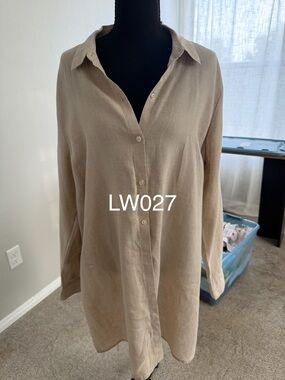 J. Jill Long Button-Front Tunic Shirt in Taupe